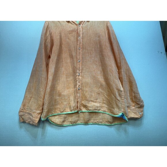 Report Collection Mens Button Down Linen Shirt Long Sleeve Stretch Size L Orange - Picture 5 of 14